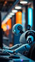 Robot typing on a computer photo