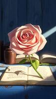 A Single Rose on an Open Book photo