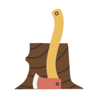 A wooden axe with a handle on top of a tree stump png