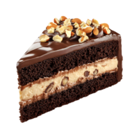 Ultra-Realistic Slice of Chocolate Cake with Cream and Nuts Isolated on Transparent Background for Bakery Banners, Posts, Covers, and Gourmet Promotions png
