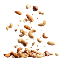 Organic Crunch Various Nuts Falling Isolated for Vegan Health Covers and Posts png