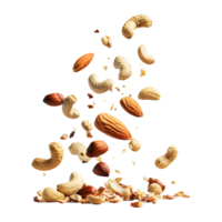 Nature Energy Mixed Nuts and Raisins Falling on a Transparent Background for Healthy Eating Ads png