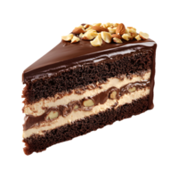 Chocolate Cake Slice with Cream and Nuts Ultra-Realistic Design on Transparent Background for Bakery, Gourmet, and Tasty Dessert Banners and Posts png