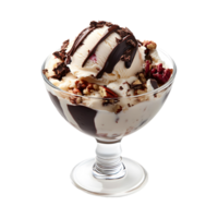Scoop Up the Fun A Glass Bowl with Ice Cream, Nuts, and Chocolate Isolated on a Transparent Background for Your Product Cover png