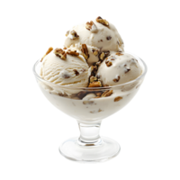 Chill Out with a Glass Bowl of Ice Cream, Nuts, and Chocolate Ideal for Summer Banners and Posts png