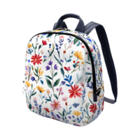a backpack with a floral pattern on it. isolated on a transparent background png