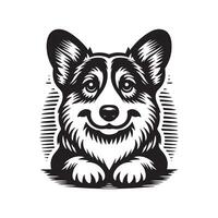 A black and white image of a dog with a smile vector