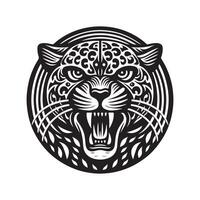 The head of a jaguar is shown in a circle vector