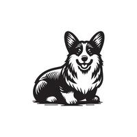 A black and white image of a dog sitting down vector