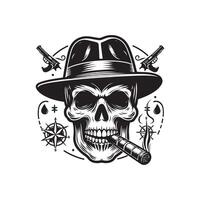 Skull in hat and smoking cigar vector