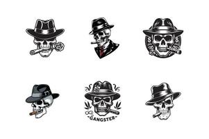 Skulls in hats and smoking cigarettes vector