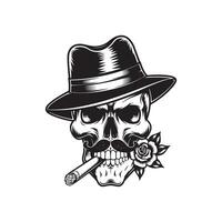 Skull with hat and cigar illustration vector