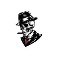 Skull in hat smoking cigar vector