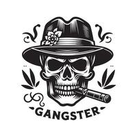 Skull with hat and cigar in gangster style vector