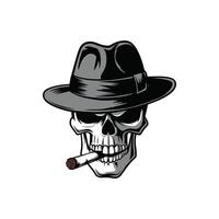 Skull wearing a hat and smoking a cigarette vector
