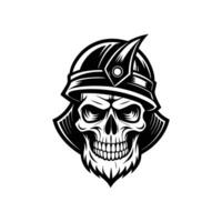 Skull in a helmet with a beard and hat vector