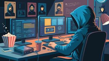 a cybersecurity expert working illustration background vector