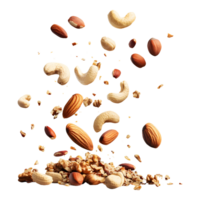Pure Goodness A Variety of Nuts Falling Isolated on a Transparent Background for Health-Centric Banners png