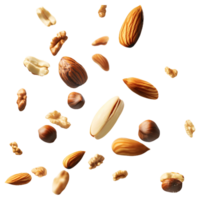 Organic Mix Various Nuts Falling Isolated for Vegan and Health Product Covers png