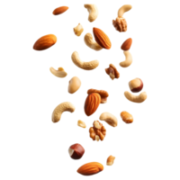 Vegan Power Mixed Nuts and Dried Fruits Falling Isolated on a Transparent Background for Product Posts png
