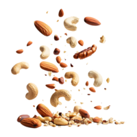 Plant-Based Perfection Various Nuts Falling in Motion for Vegan and Organic Posts png