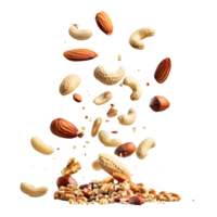 Healthy Crunch Various Organic Nuts Falling on a Transparent Background for Vegan Posts png