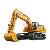 Mighty Machine Plotting Excavator in Bright Yellow Isolated on a Transparent Background png