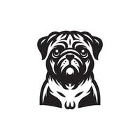 A pug dog logo with a black and white design vector