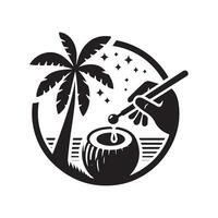 A coconut palm tree and a hand with a stick vector