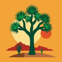 Joshua tree in the desert with a sunset vector