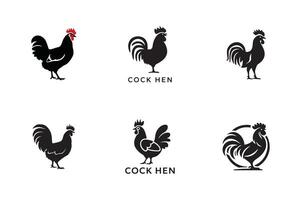 Rooster and chicken icons set vector