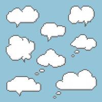 collection set of retro game 8bit cloud pixel speech bubble balloon vector
