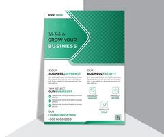 Green color flyer design template, ready to print. vector