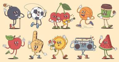 Cartoon retro groovy characters with funny faces vector