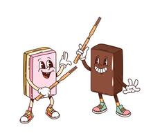 Cartoon groovy Japanese yokan dessert characters vector