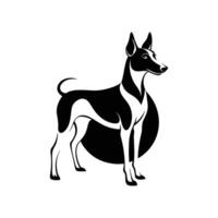 A black and white dog standing in front of a circle vector