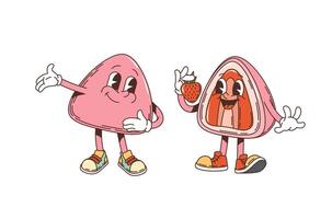 Retro groovy japanese daifuku mochi characters vector