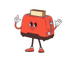 Toaster retro groovy smiling breakfast character vector