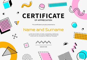 Certificate template, abstract geometric Memphis vector