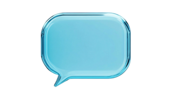 Blue glass speech bubble isolated on transparent background. 3d rendering. png