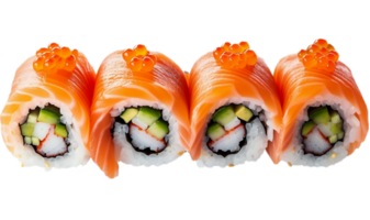 Sushi roll with salmon, avocado and cucumber isolated on transparent background png