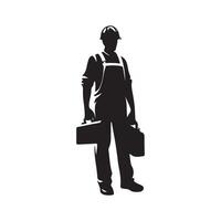 A silhouette of a man with a toolbox vector