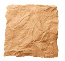 Crinkled Brown Baking Paper Sheets on White Background, Top View - Empty Space for Text or Advertising photo