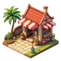 A small store with a palm tree and a sign png