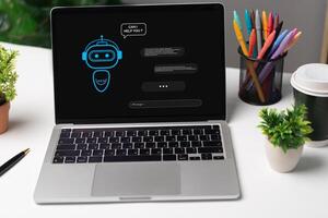 AI artificial intelligence technology that allows robots to help with prompts to write content or manage information through chat conversations photo