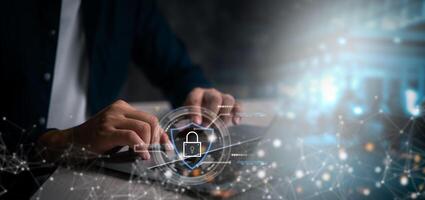 Cybersecurity internet networking database privacy server system firewall protect hacking online safe password and information cloud digital technology photo