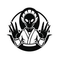Alien karate man with hands up in front of him vector