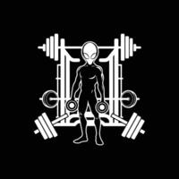 An alien man is standing in front of a barbell vector
