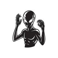 Alien man with hands up in front of him vector