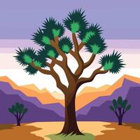 Joshua tree in the desert with mountains in the background vector